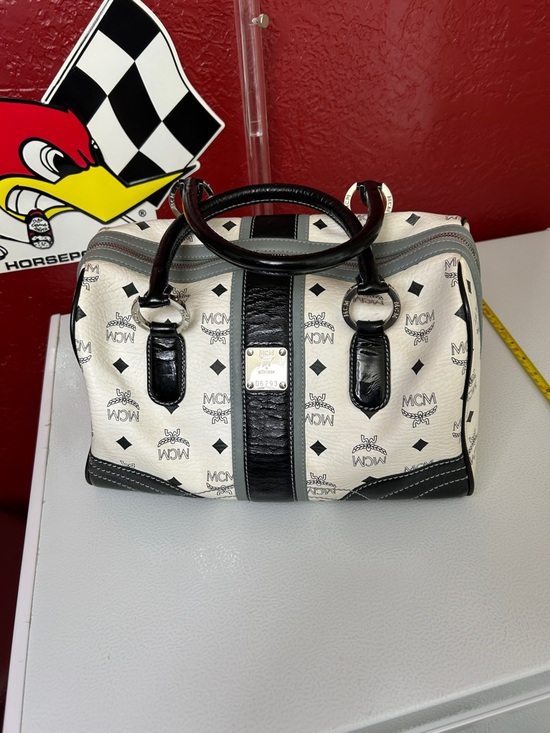 MCM Other - MCM White & Black Visetos Bowling Satchel